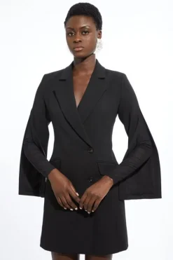 Karen Millen Petite Compact Stretch Mesh Detailed Midi Blazer Dress black Discount