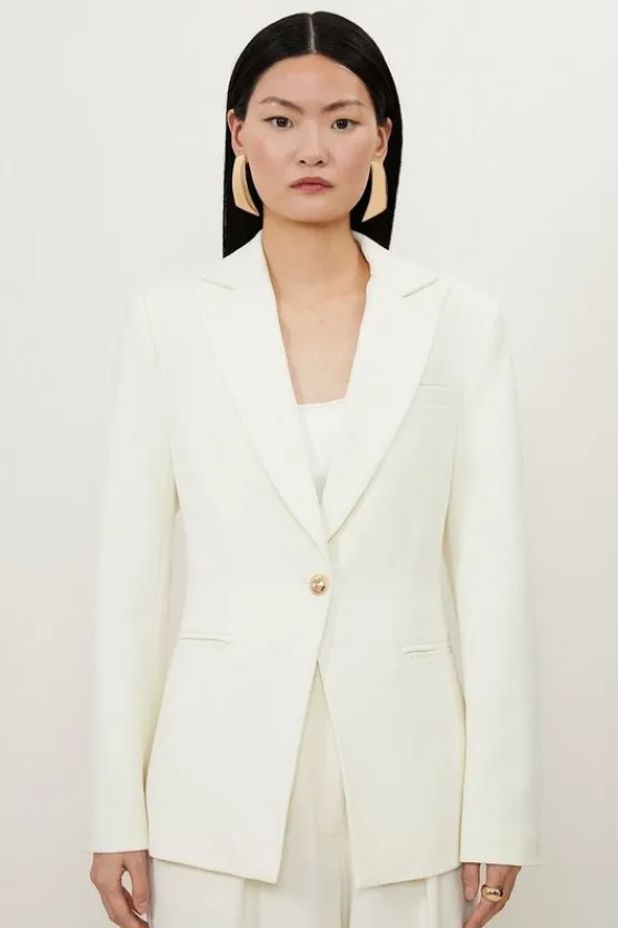 Karen Millen Petite Compact Stretch Single Breasted Tailored Blazer cream Sale