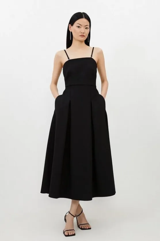 Karen Millen Petite Compact Stretch Tailored Bandeau Full Skirt Midi Dress black Best
