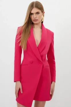 Karen Millen Petite Compact Stretch Tailored Blazer Wrap Mini Dress brightpink New