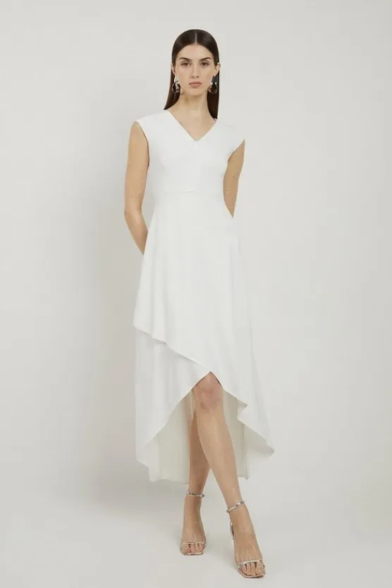 Karen Millen Petite Compact Stretch Viscose Drape Tailored Midi Dress ivory Online