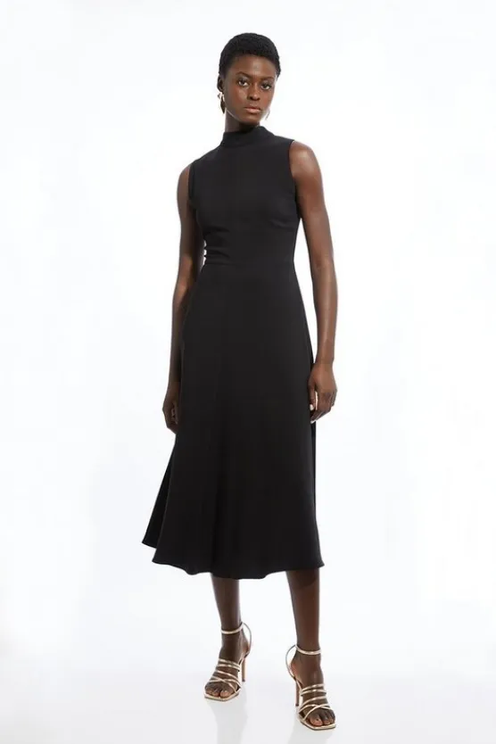 Karen Millen Petite Compact Stretch Viscose High Neck Midi Dress black Sale