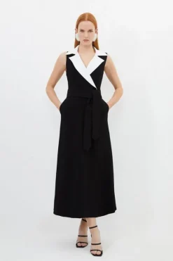 Karen Millen Petite Compact Stretch Viscose Tailored Midi Shirt Dress black Discount