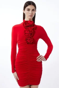 Karen Millen Petite Contrast Jersey Rosette Mini Dress red Best