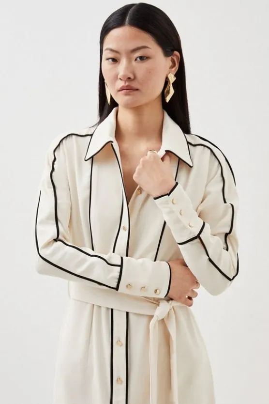 Karen Millen Petite Contrast Twill Woven Midaxi Dress ivory Outlet