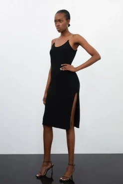 Karen Millen Petite Corded Knit Chain Detail Midi Dress black Best
