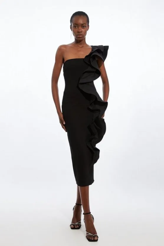 Karen Millen Petite Cotton Ponte Jersey Ruffle Hem Maxi Dress black Online