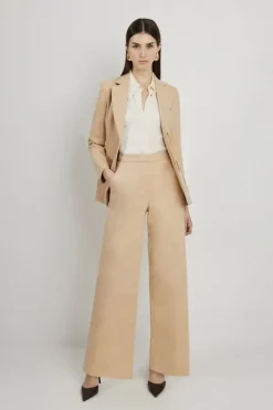 Karen Millen Petite Cotton Sateen Wide Leg Dress Pants stone Discount
