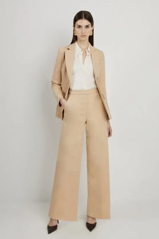 Karen Millen Petite Cotton Sateen Wide Leg Dress Pants stone Discount