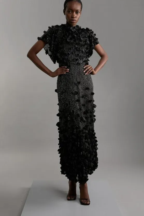 Karen Millen Petite Crystal Applique Angel Sleeve Midaxi Dress black Online