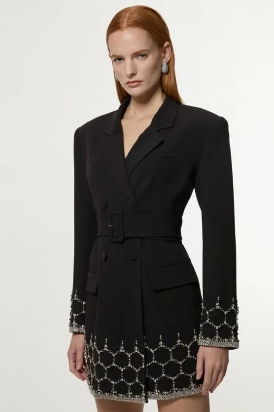 Karen Millen Petite Crystal Embellished Tailored Blazer Mini Dress black Best