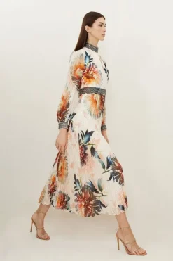 Karen Millen Petite Diamante Trim Rose Woven Maxi Dress floral Best