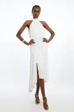 Karen Millen Petite Drapey Crepe Jersey Halter Maxi Dress ivory Discount