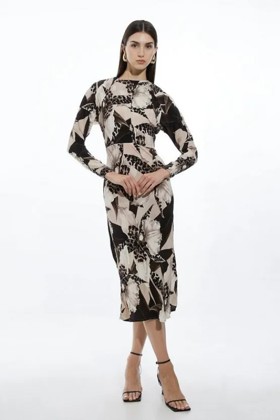 Karen Millen Petite Ecru Keyhole Woven Midaxi Dress floral Clearance