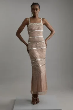 Karen Millen Petite Embellished And Beaded Strappy Maxi Dress nude Sale