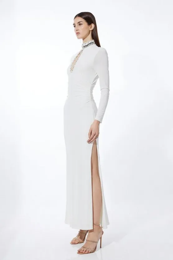 Karen Millen Petite Embellished Jersey Crepe Maxi Dress ivory Hot