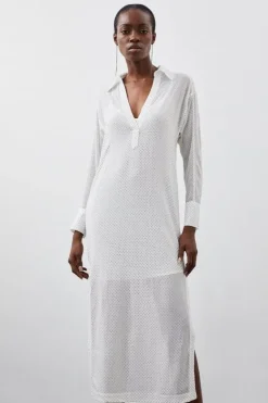 Karen Millen Petite Embellished Plunge Woven Maxi Dress ivory New