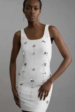 Karen Millen Petite Embellished Stretch Cotton Mini Dress ivory Discount