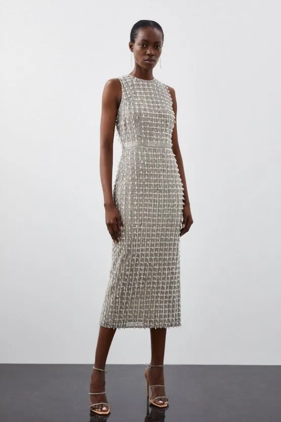 Karen Millen Petite Embellished Woven Midi Dress silver Online