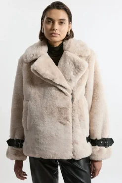 Karen Millen Petite Faux Fur Cropped Coat cream Outlet