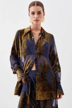 Karen Millen Petite Feather Devore Woven Shirt And Trouser Set black Outlet