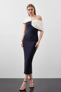 Karen Millen Petite Figure Form Bandage Asymmetric Strap Midi Dress navy Discount