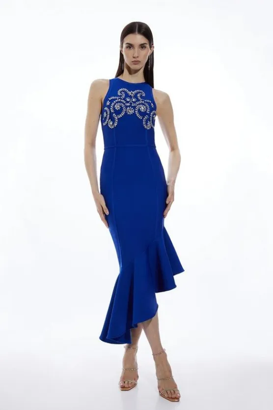 Karen Millen Petite Figure Form Bandage Embellished Knit Dress cobalt New