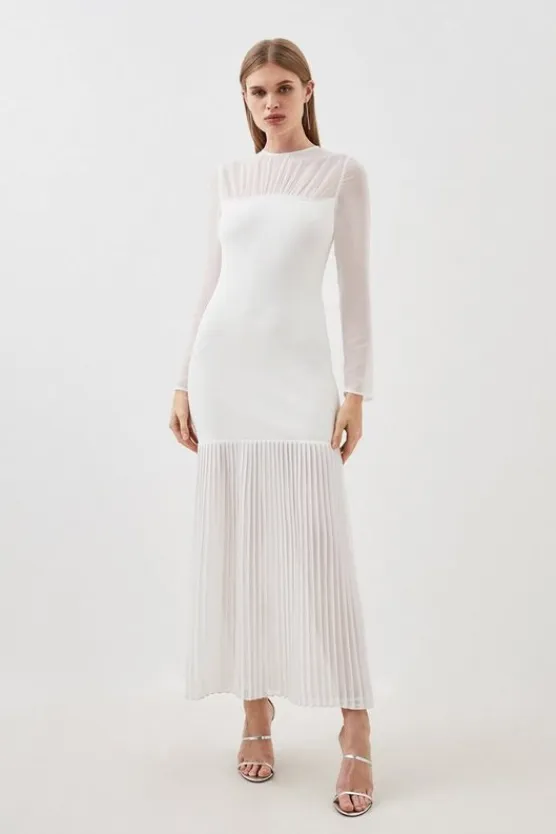 Karen Millen Petite Figure Form Woven Bandage Mix Dress cream New