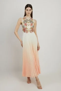 Karen Millen Petite Floral Chemical Lace Ombre Woven Maxi Dress pink Discount