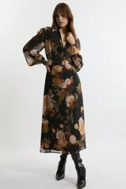 Karen Millen Petite Georgette Maxi Shirt Dress floral New