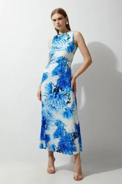 Karen Millen Petite Floral Printed Drapey Jersey Maxi Dress blue Fashion