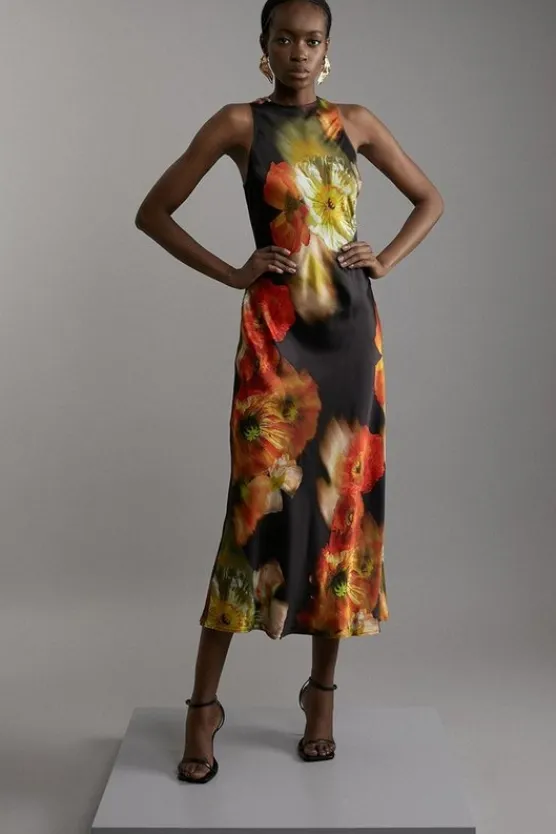 Karen Millen Petite Satin Woven Column Maxi Dress floral Online