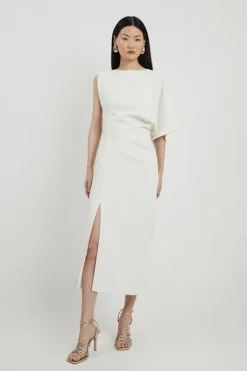 Karen Millen Petite Fluid Tailored Asymmetric Sleeve Midi Dress ivory Discount