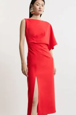 Karen Millen Petite Fluid Tailo Asymmetric Sleeve Maxi Dress red Fashion