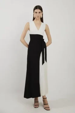 Karen Millen Petite Fluid Tailored Color Block Side Pleated Midi Dress mono Best