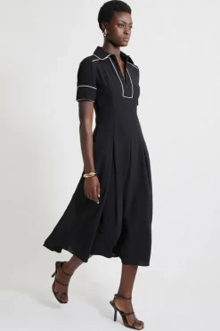 Karen Millen Petite Fluid Tailored Tipped Full Skirted Midi Dress black Sale