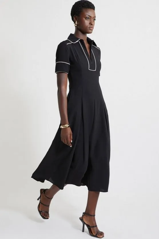 Karen Millen Petite Fluid Tailored Tipped Full Skirted Midi Dress black Sale