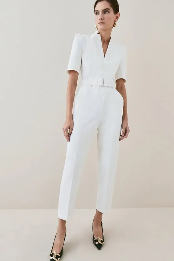 Karen Millen Petite Forever Belted Jumpsuit ivory Hot