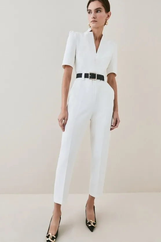 Karen Millen Petite Forever Belted Jumpsuit ivory Clearance