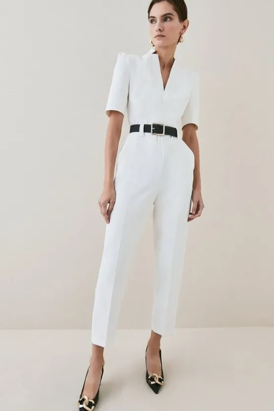 Karen Millen Petite Forever Belted Jumpsuit ivory Discount
