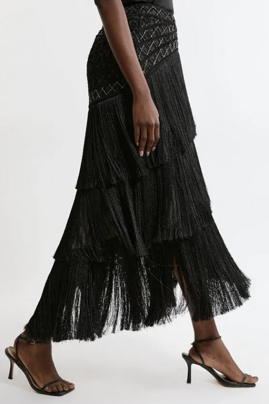Karen Millen Petite Fringe And Beaded Woven Skirt black Hot