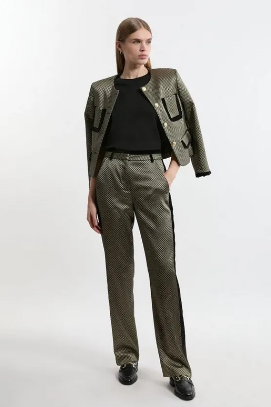 Karen Millen Petite Jacquard Velvet Mix Dress Pants geo New