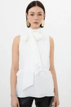 Karen Millen Petite Georgette Woven Tie Neck Blouse ivory New