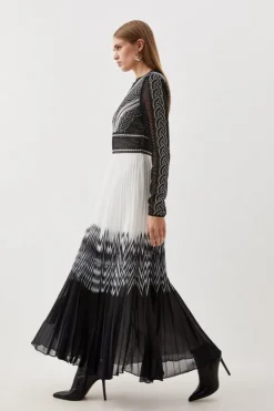 Karen Millen Petite Guipure Lace Satin Woven Maxi Dress black Fashion