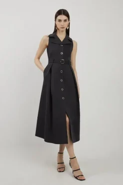 Karen Millen Petite Halter Neck Belted Full Skirted Shirt Dress black Sale