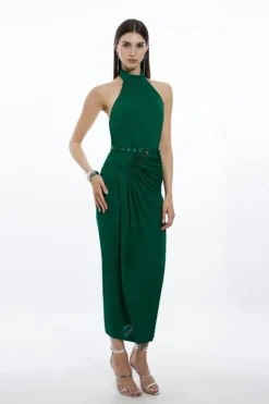Karen Millen Petite High Neck Twist Jersey Maxi Dress green Outlet