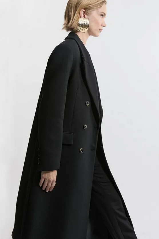 Karen Millen Petite Italian Manteco Wool Blend Double Breasted Tailored Maxi Coat black New