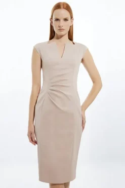 Karen Millen Petite Italian Structured Rib Tailored Envelope Neck Pencil Midi Dress rose Fashion
