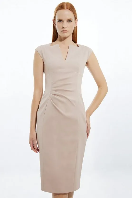 Karen Millen Petite Italian Structured Rib Tailored Envelope Neck Pencil Midi Dress rose Fashion