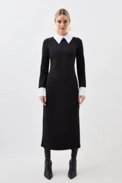 Karen Millen Petite Jersey Cotton Poplin Midi Collar Dress mono Fashion